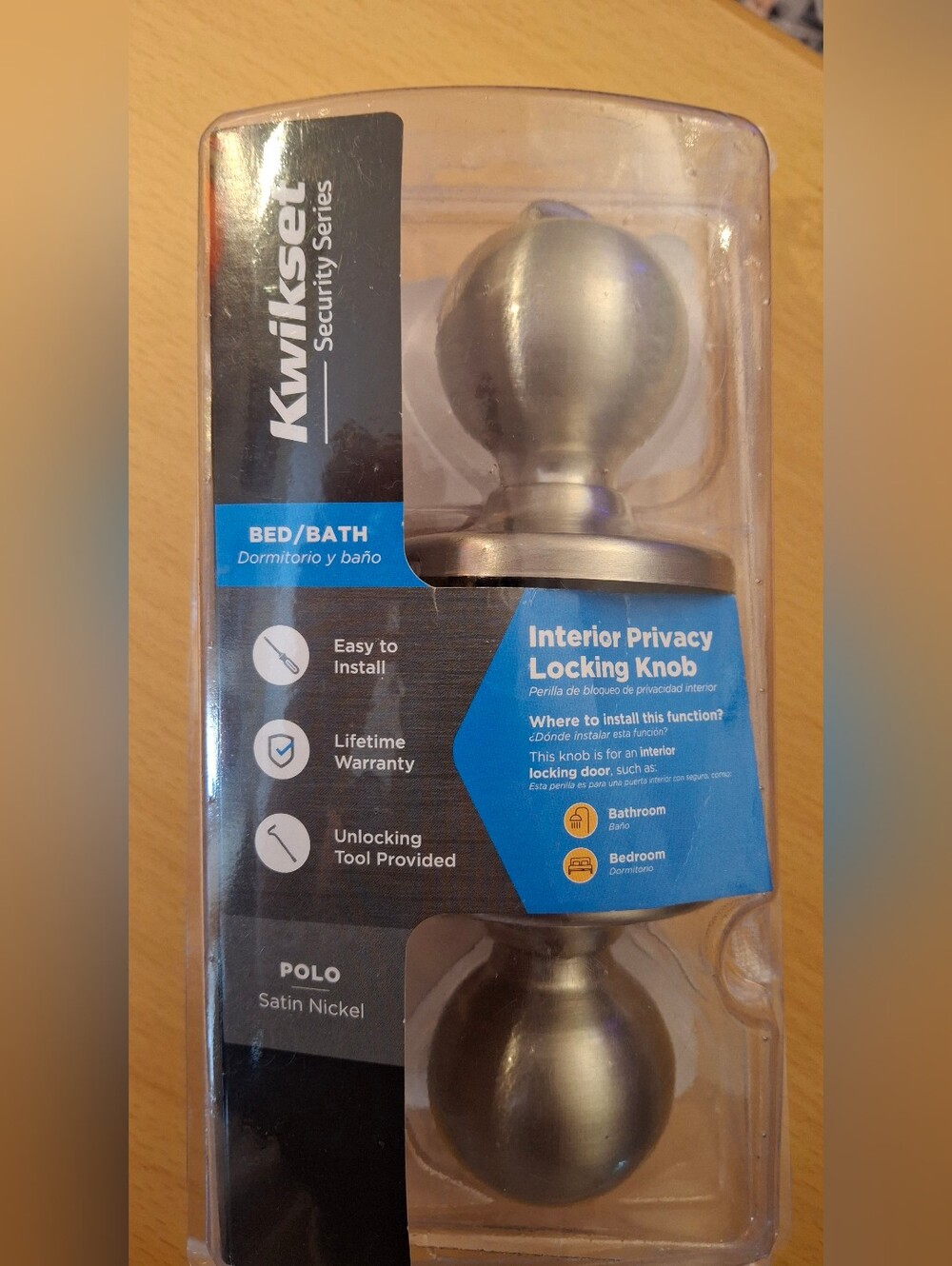 Kwikset Polo Satin Nickel Privacy Door Knob Bed/Bath Reversible 300P
